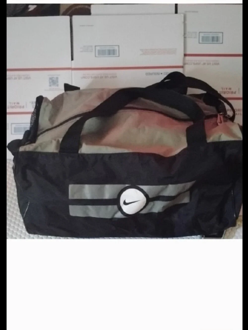 Nike Black and Tan Duffel Bag with Reflective Stripes